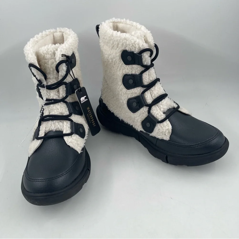 Sorel Womens Explorer II Joan Cozy-Size 6.5-Black & White Sherpa Boot-Ships Free